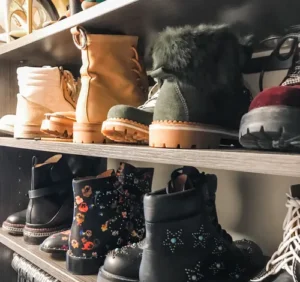 organized shoes in closet