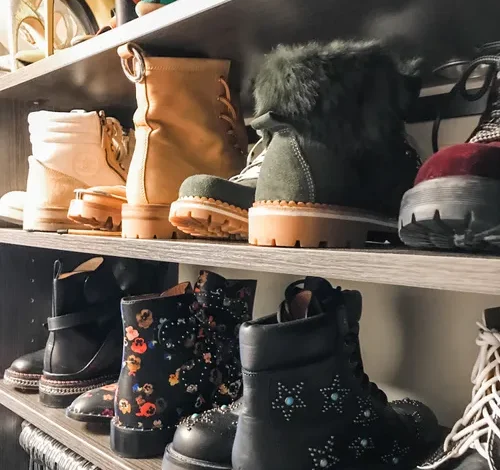 organized shoes in closet